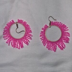 Pink Beaded Hoop Earrings